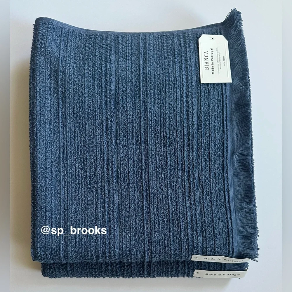 🎁2PC BIANCA Bath Towels - Slate Blue Cotton Boucle Textured Pattern